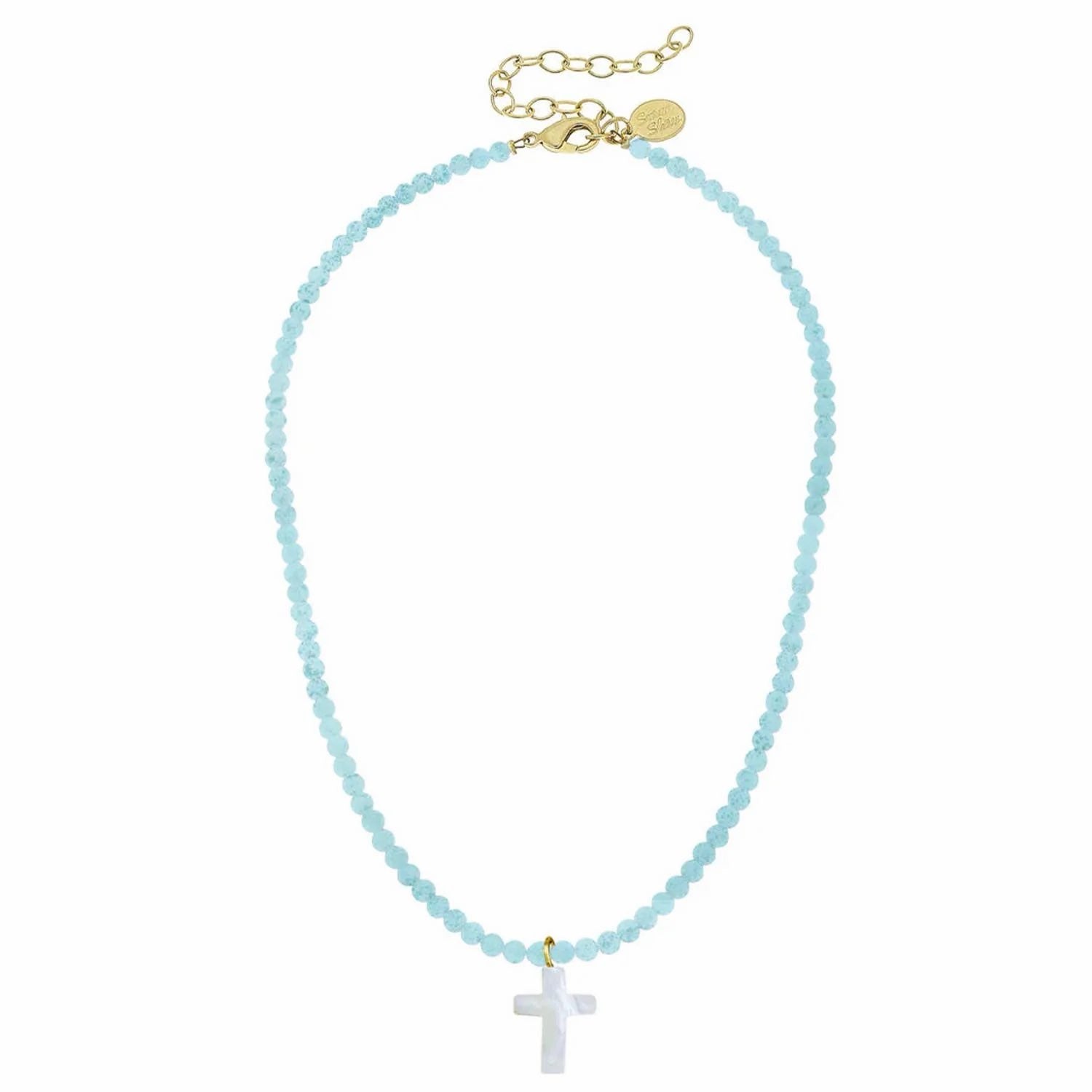 Light Blue Alys Pearl Cross Necklace