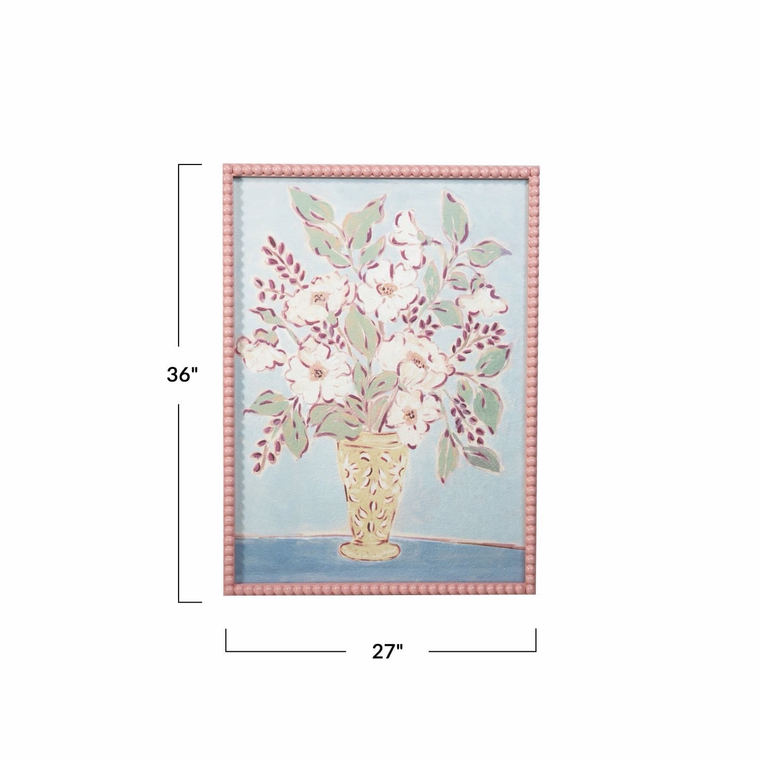Wood Framed Glass Wall Décor w/ Flowers in Vase & Bobbin Frame