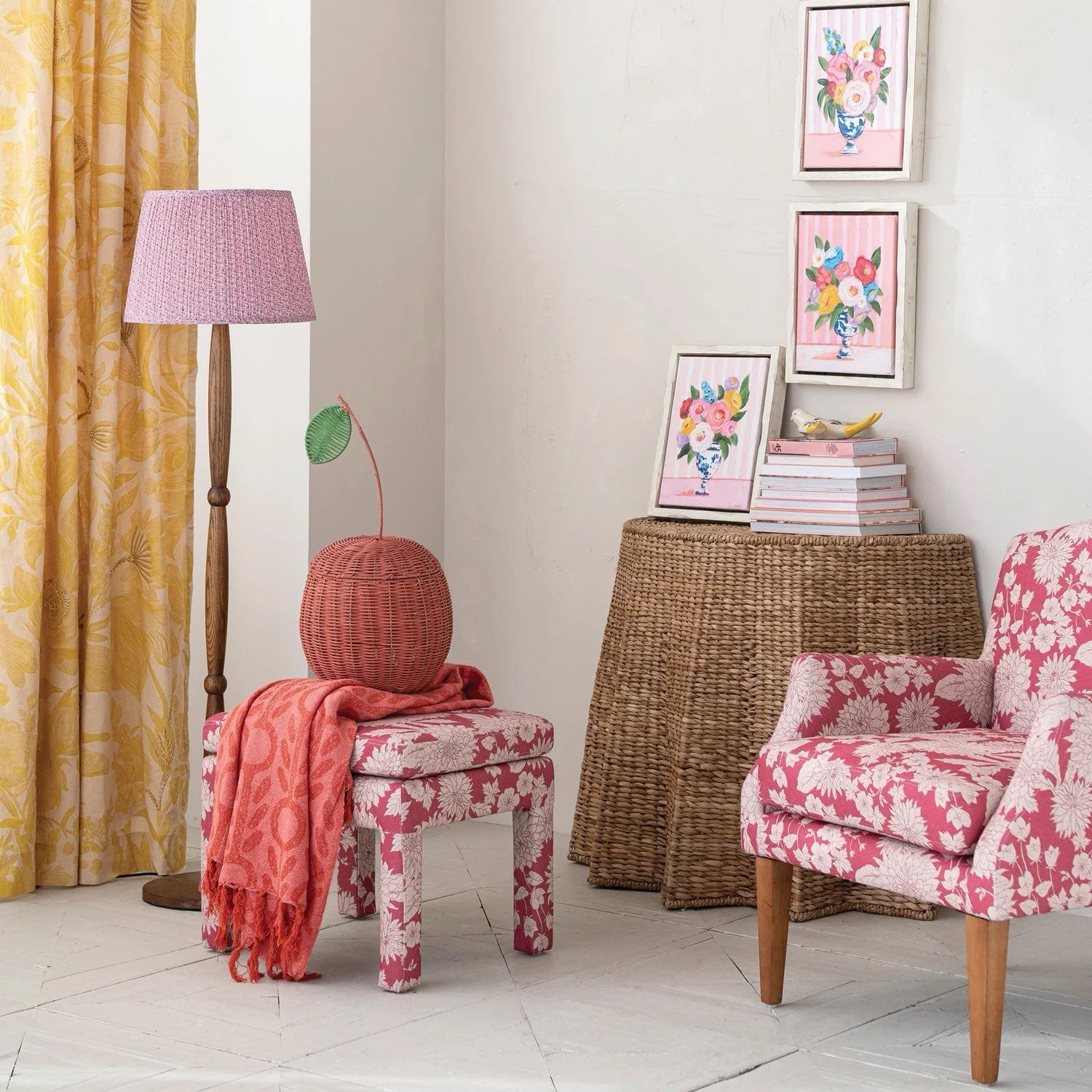 Floral Upholstered Stool