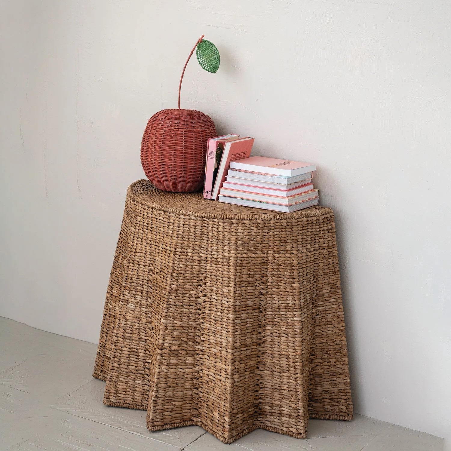 Hand-Woven Pleated Demilune Console Table