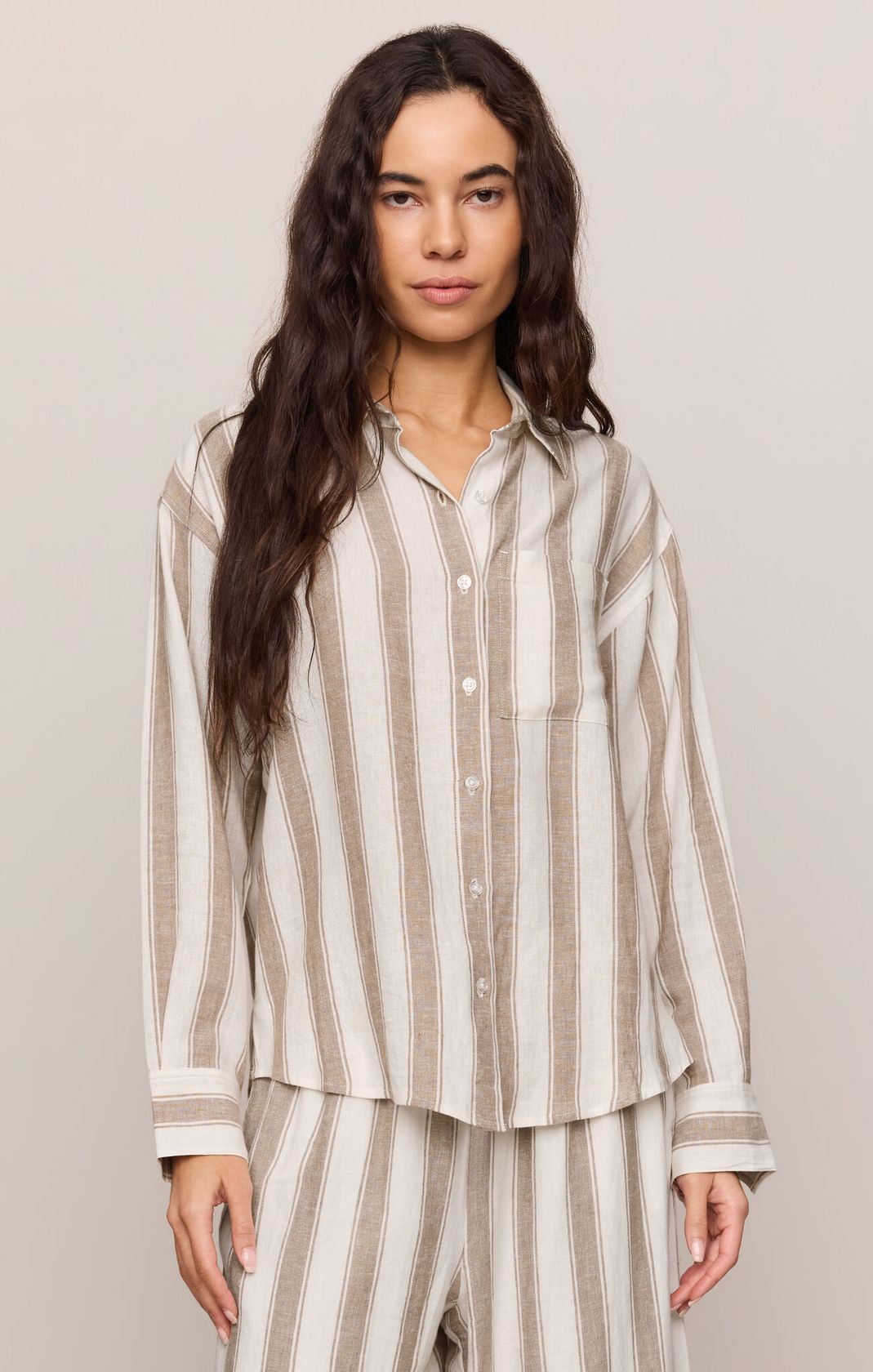 Light Toffee Striped Button Up