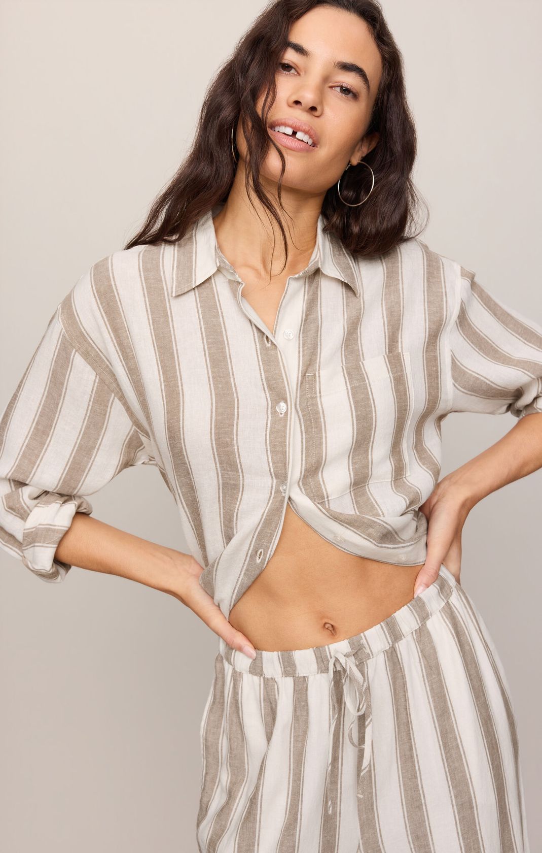 Light Toffee Striped Button Up