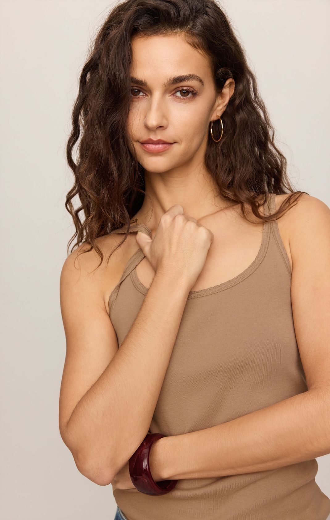 Light Toffee Vale Scalloped Tank