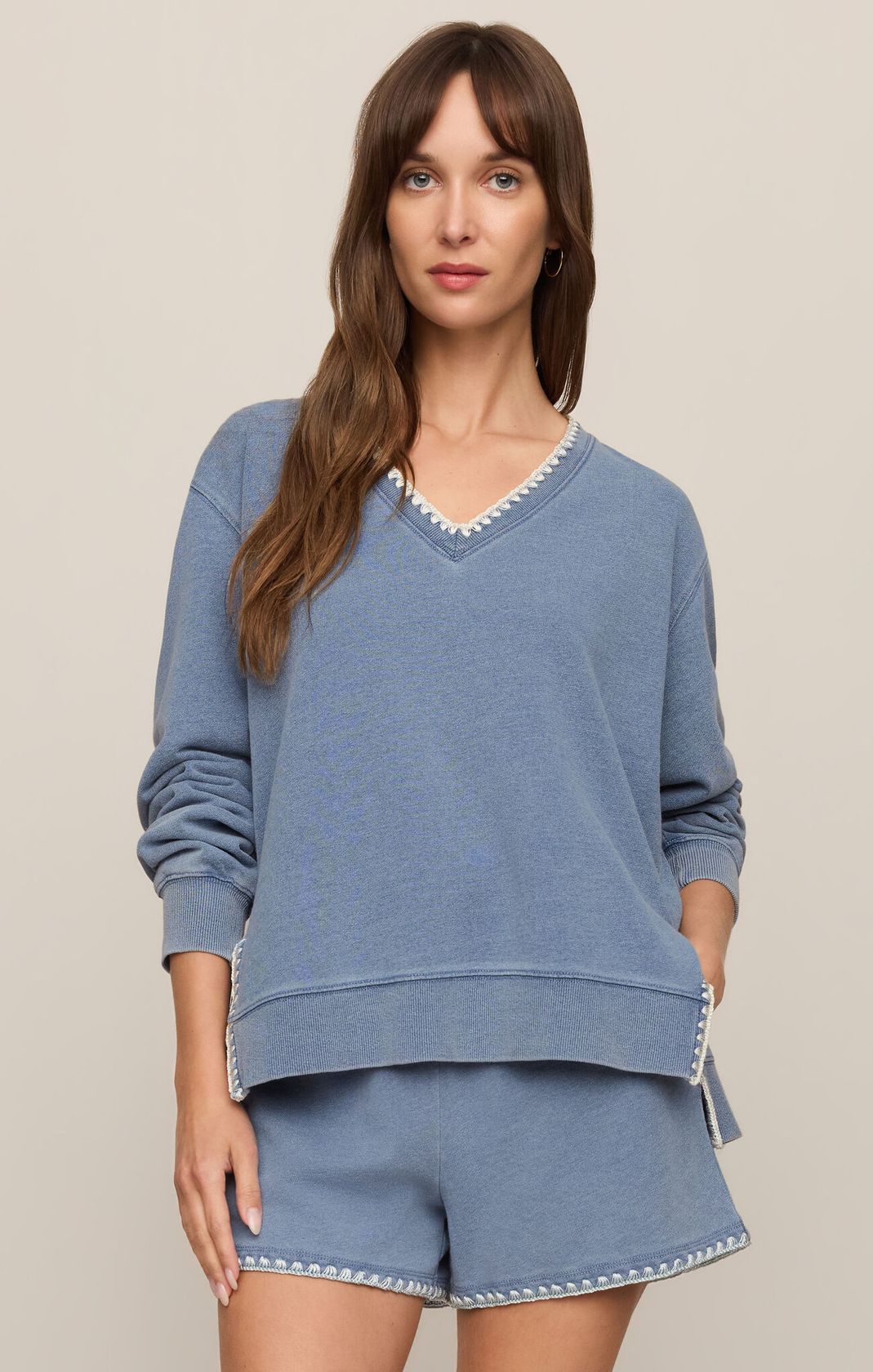 Santorini Cam Knit Denim Whipstitch Top