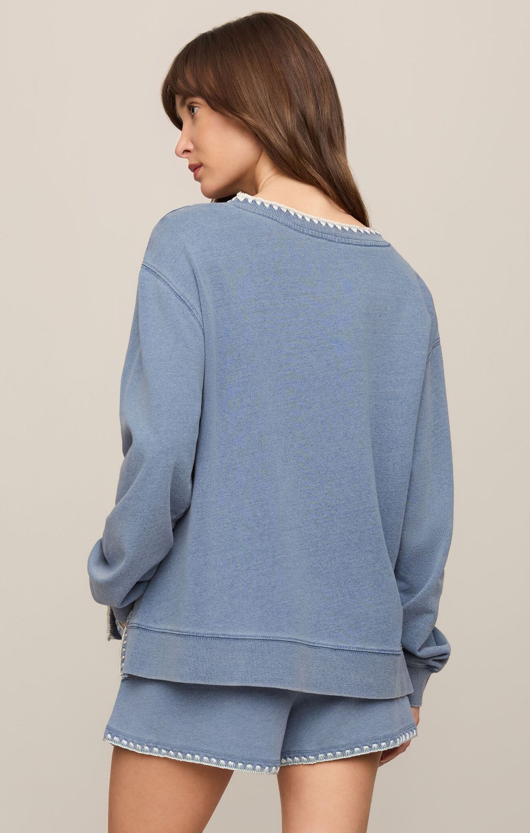 Santorini Cam Knit Denim Whipstitch Top