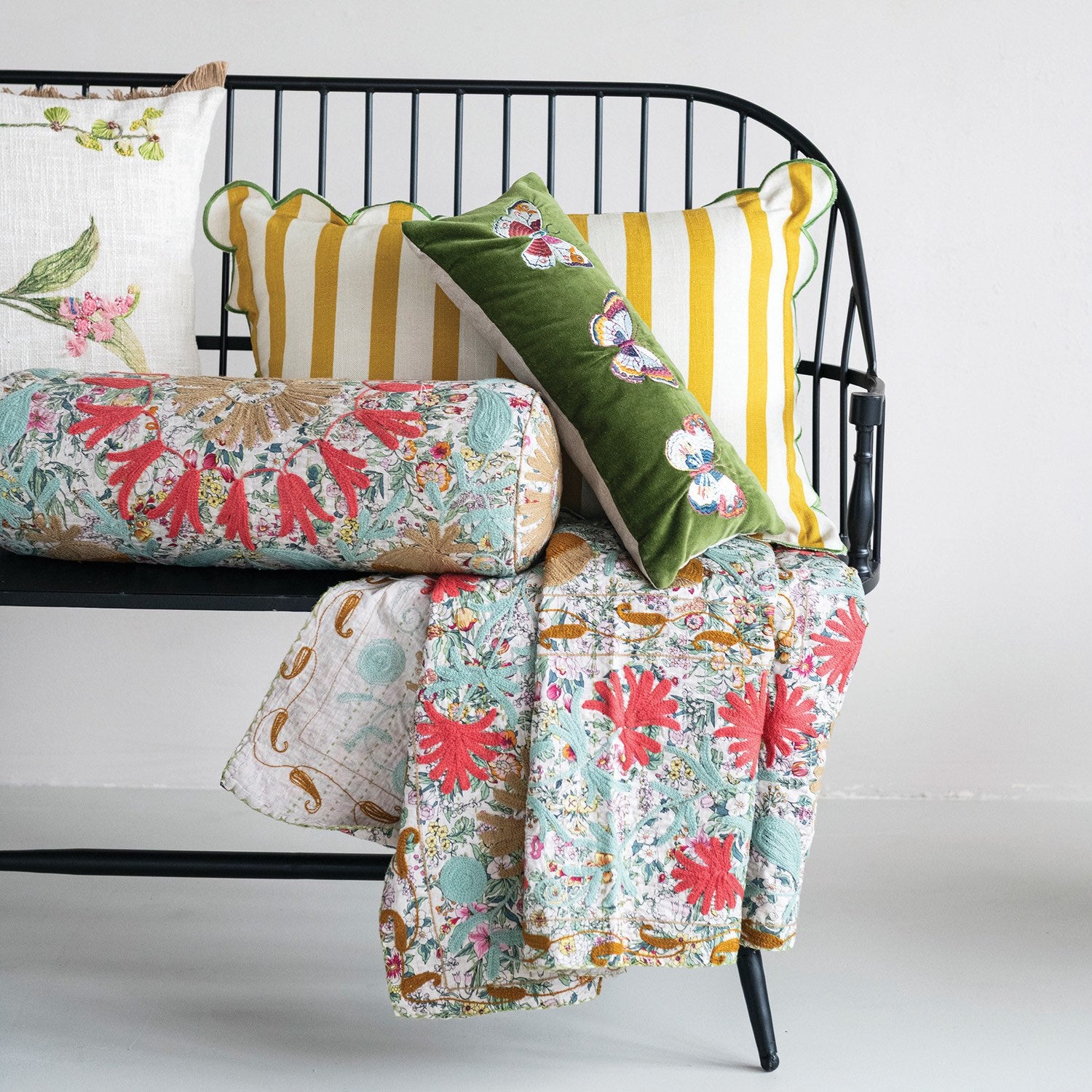 Velvet Butterfly Embroidered Pillow