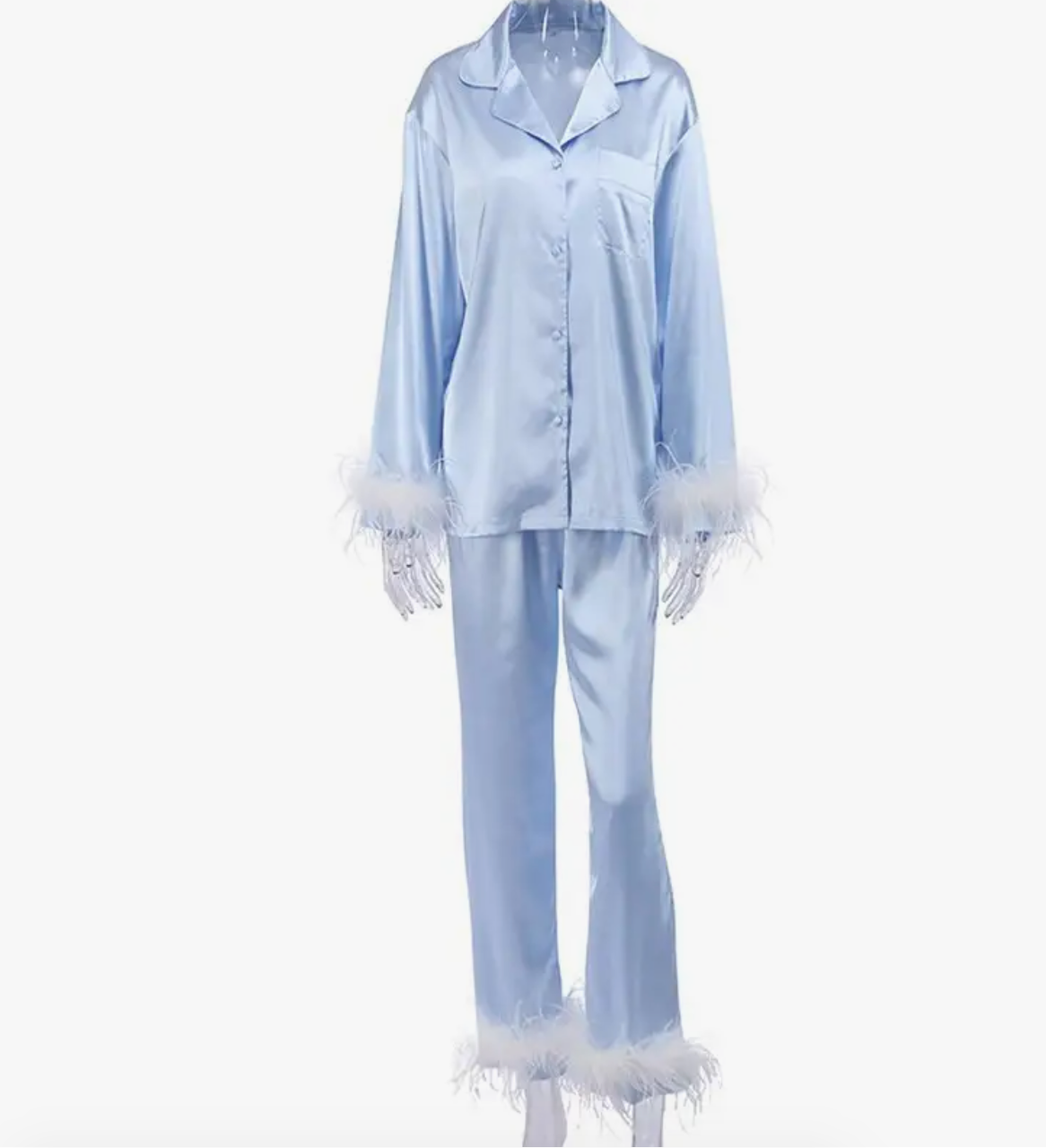 Blue Ostrich Feather Pajamas Set