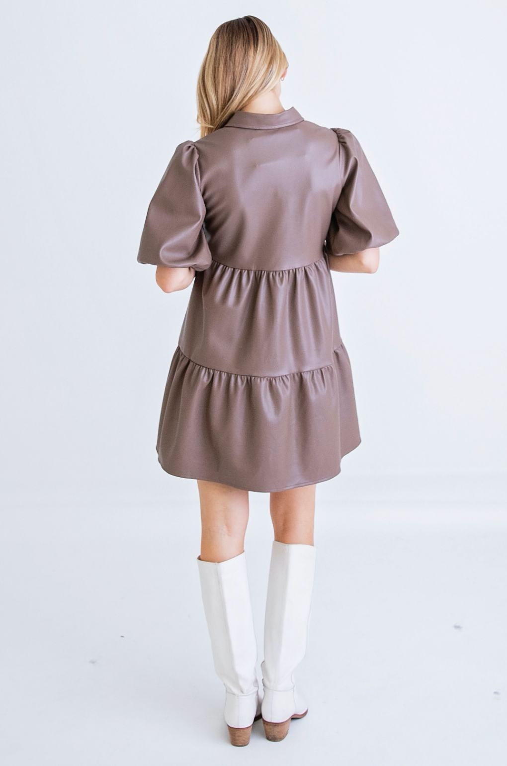Truffle Solid Pleather Tier Dress | Karlie