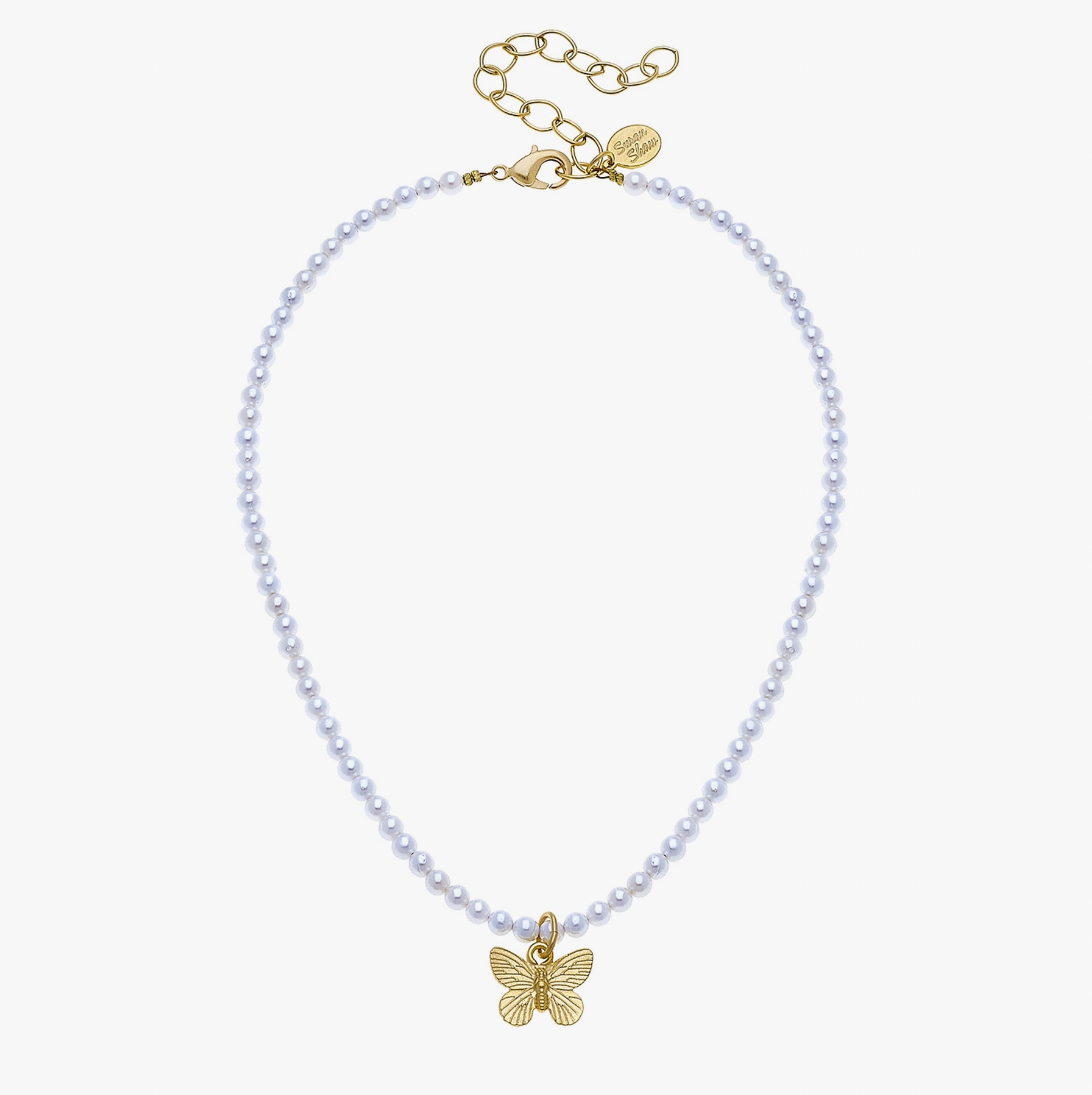 Gold Butterfly On Freshwater Pearl Necklace | Susan Shaw