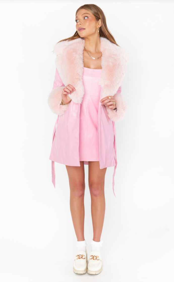 Woods Mini Dress, Pink Faux Leather