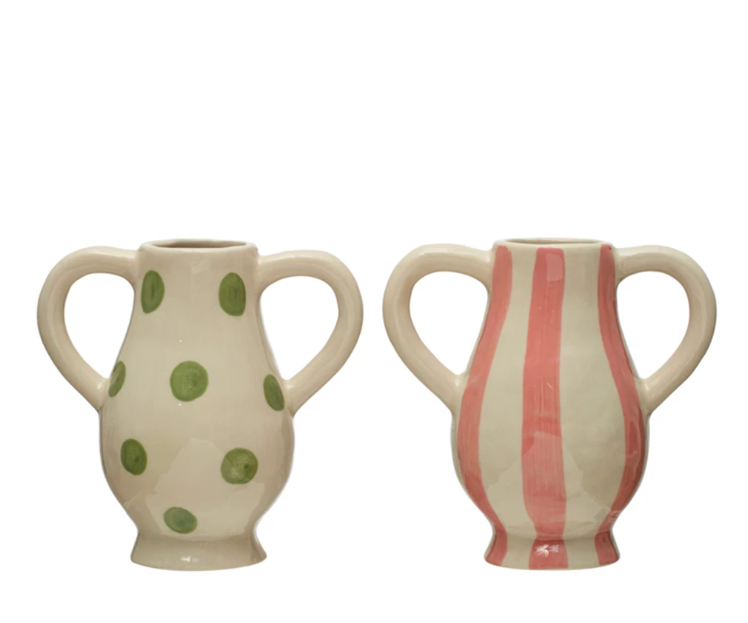 Poppy Hand-Painted Stoneware Vase w/ Handles