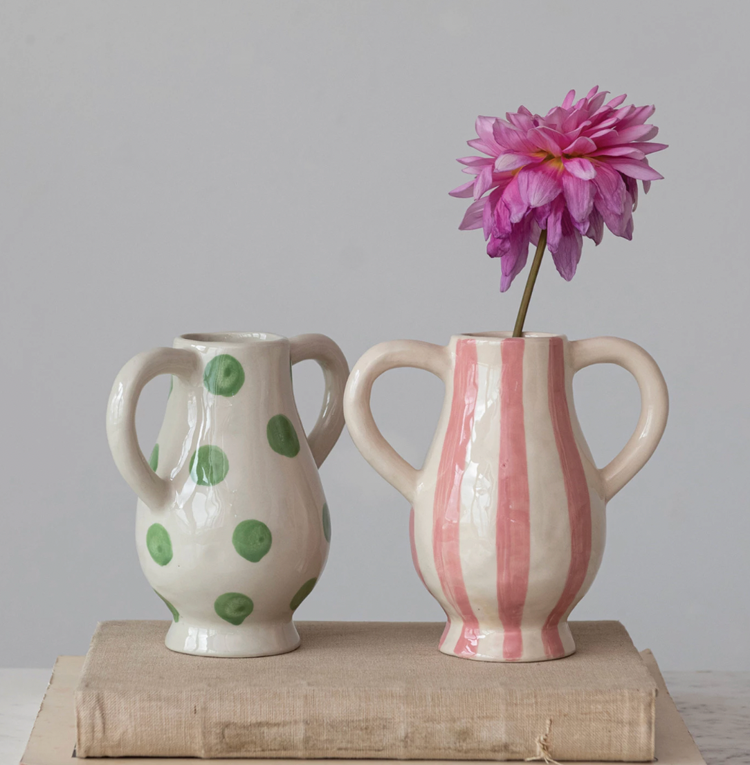 Poppy Hand-Painted Stoneware Vase w/ Handles