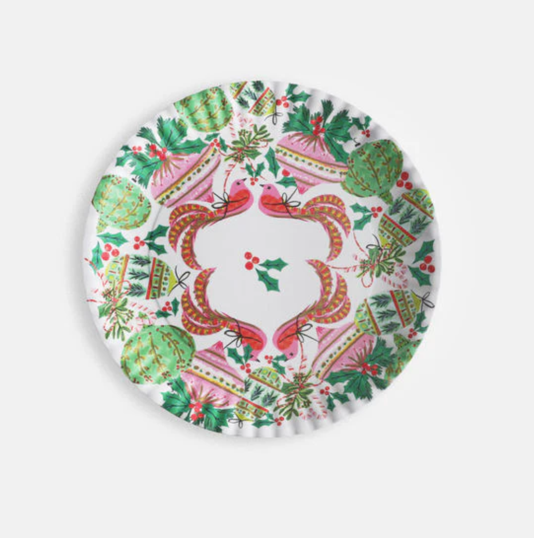 Christmas Bird Ornaments Melamine Paper Platter