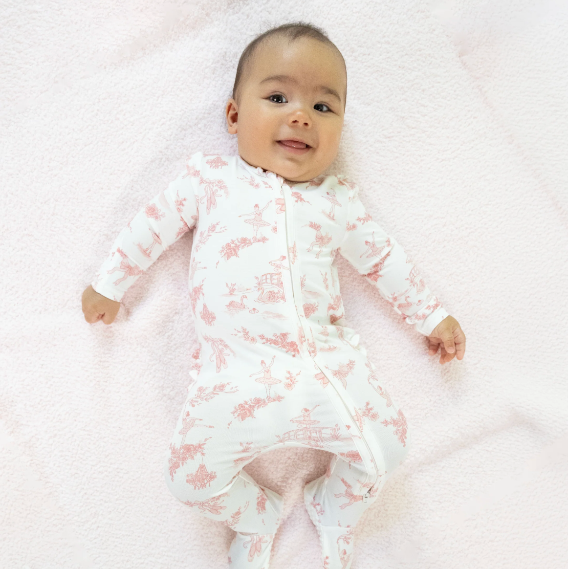 Ballet Toile Ruffle Zipper Footie