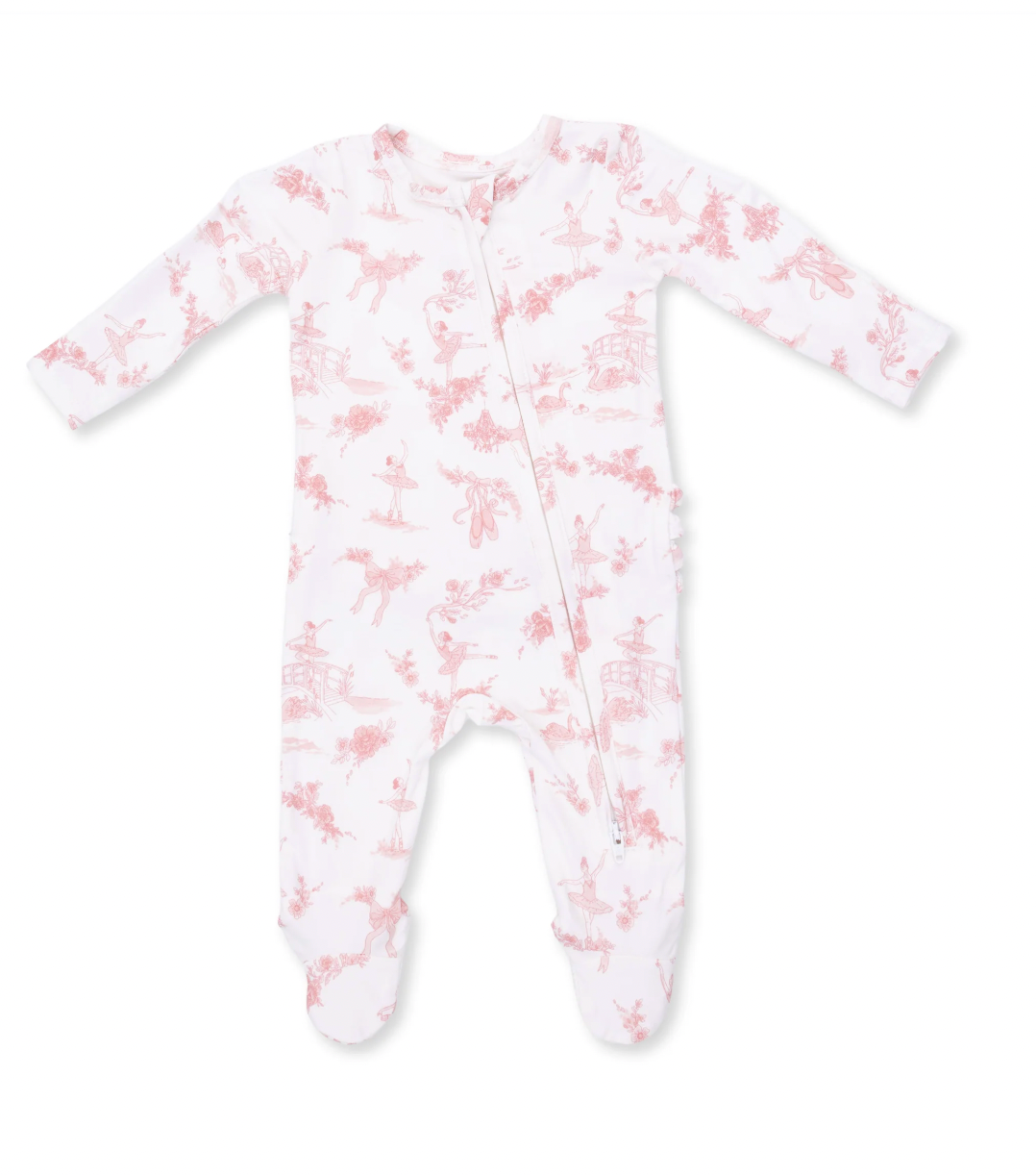 Ballet Toile Ruffle Zipper Footie