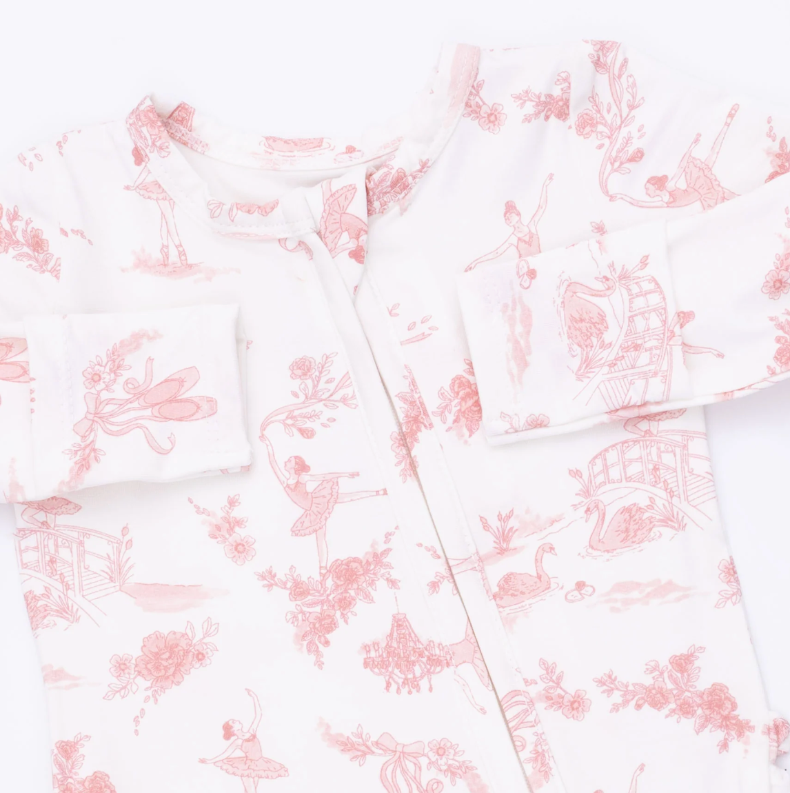 Ballet Toile Ruffle Zipper Footie