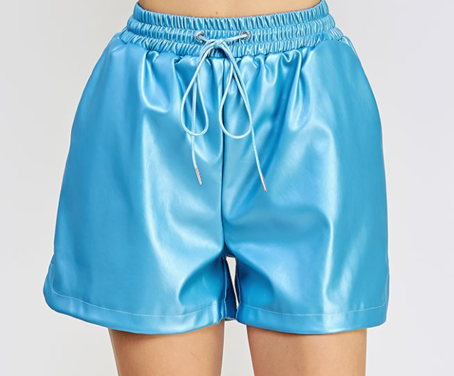 Blue Faux Leather Shorts