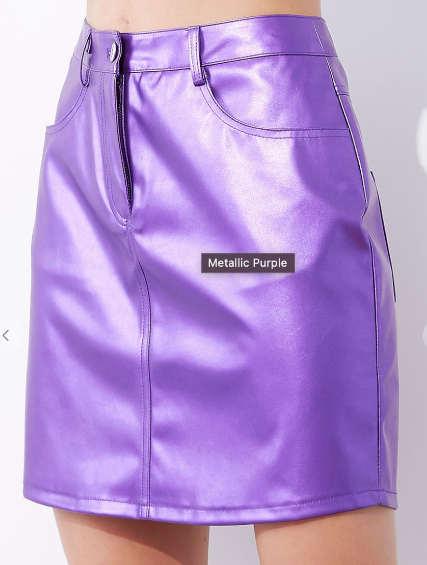 Purple Metallic Faux Leather Skirt