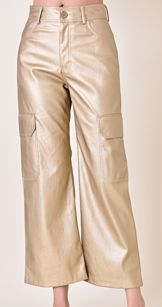 Gold Leather Cargo Pant
