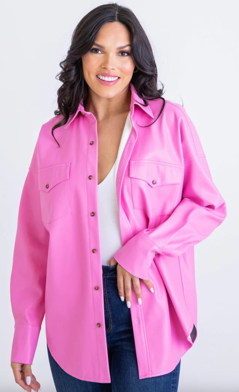 Pink Faux Leather Shacket