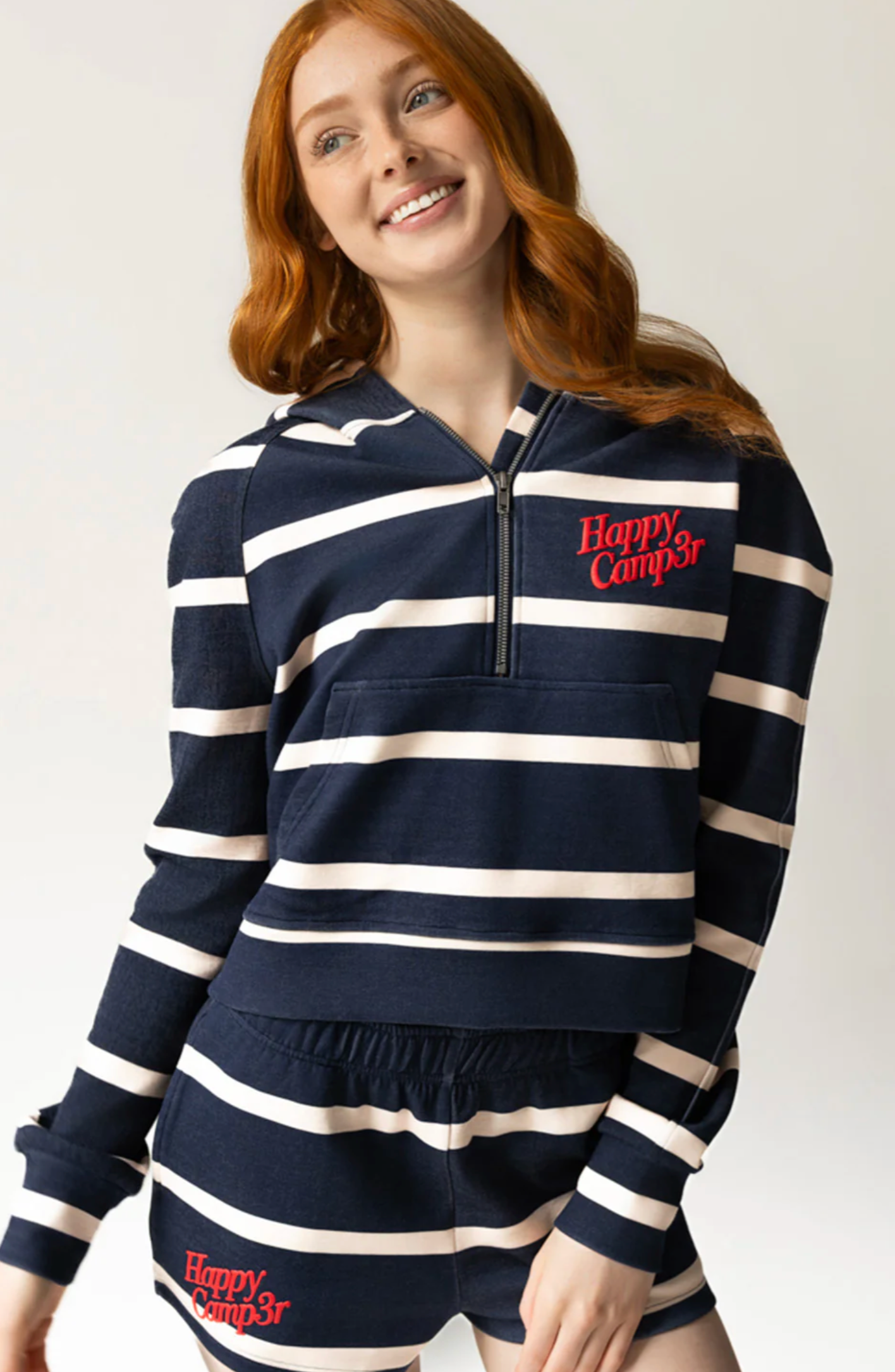 Navy Stripe Half Zip Scuba Hoodie