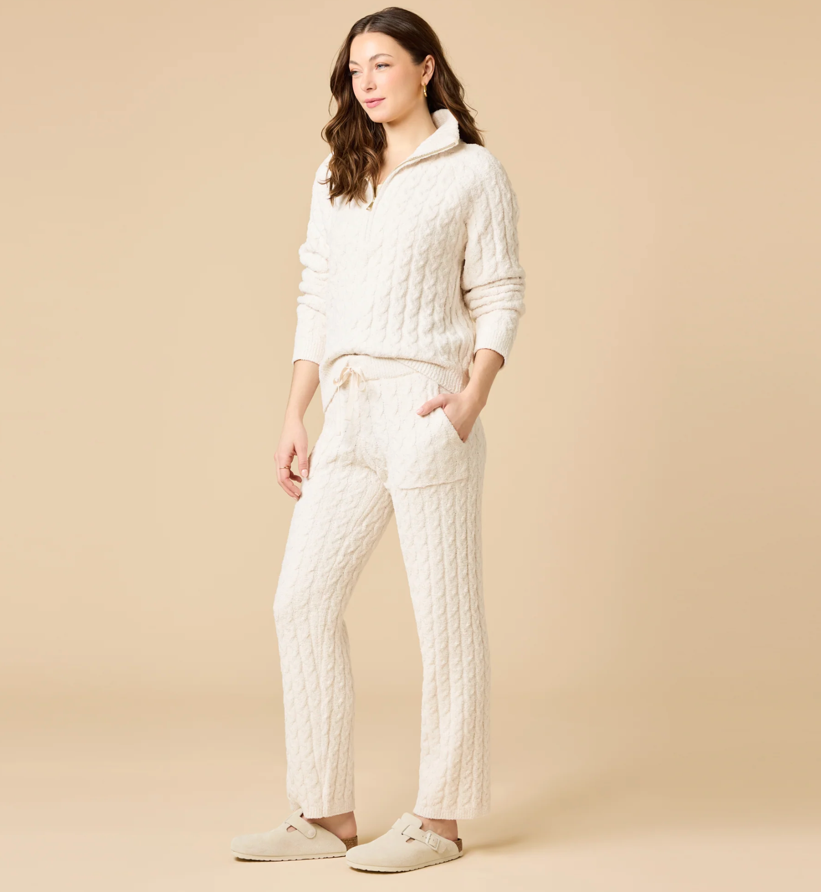 Cable Knit Marshmallow Half Zip Set