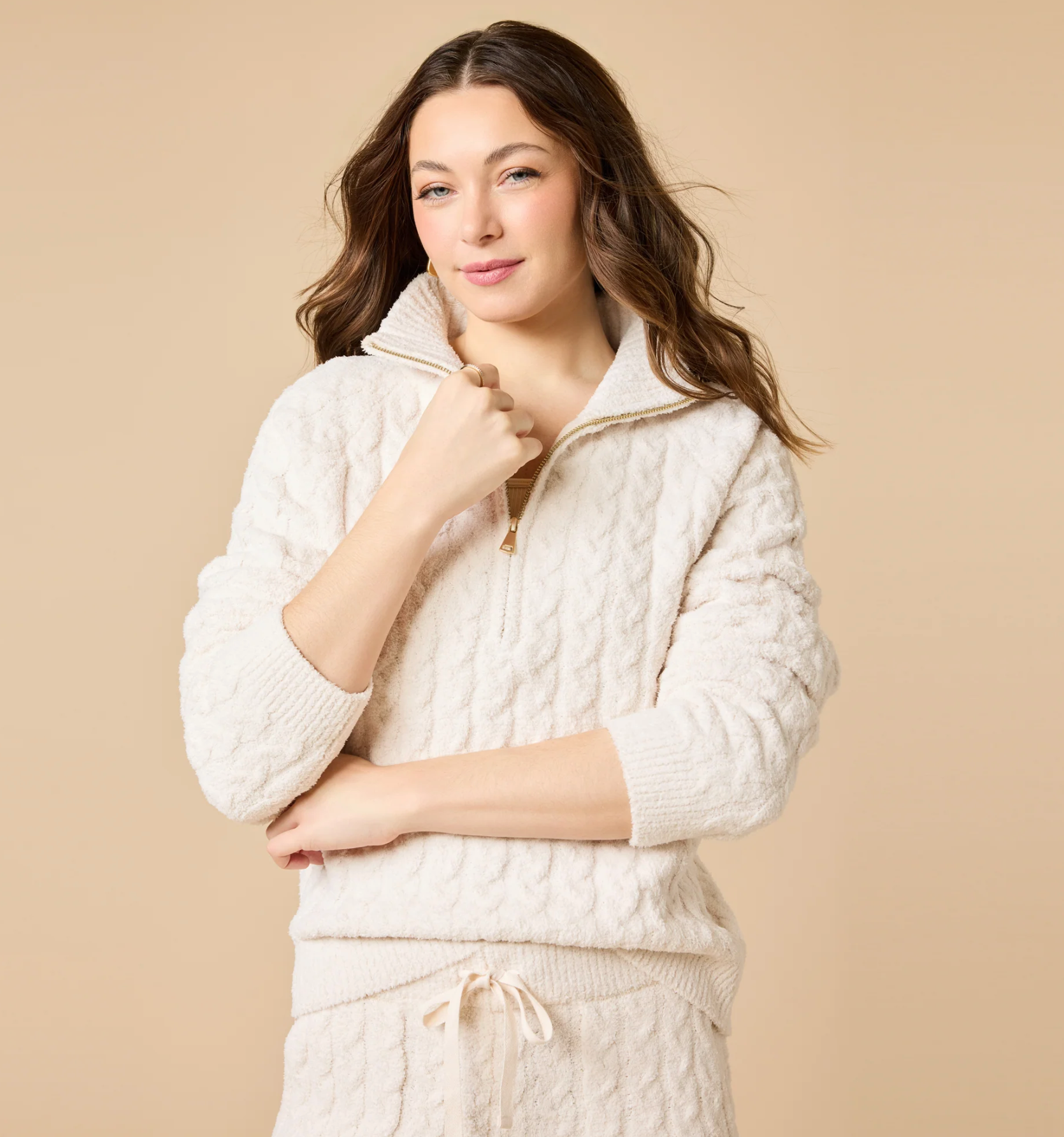 Cable Knit Marshmallow Half Zip Set