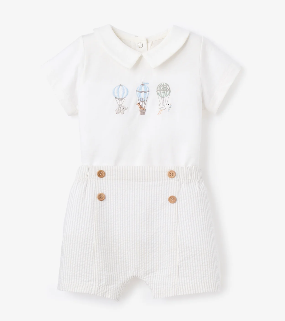 Dreamscape Embroidered Bodysuit + Seersucker Shorts