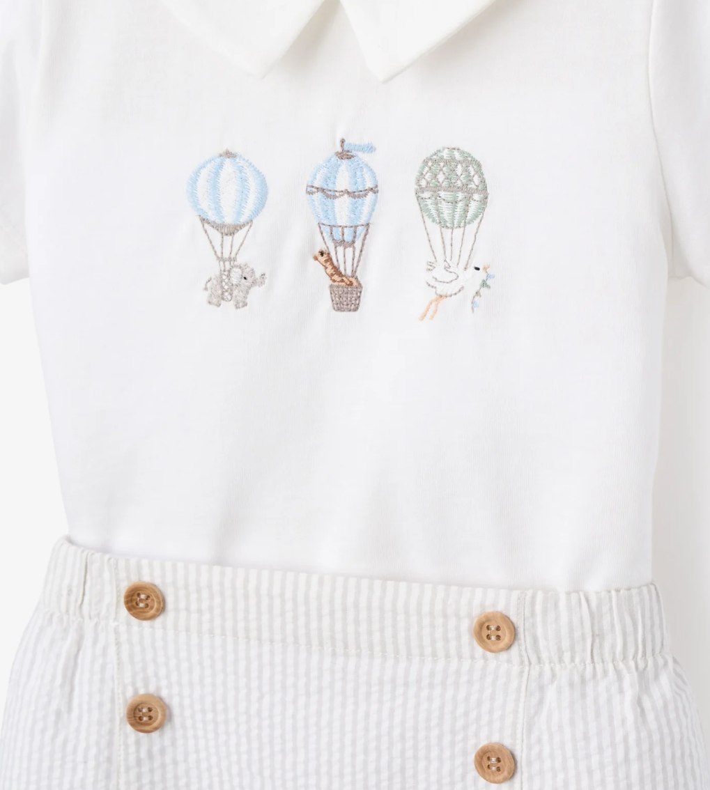Dreamscape Embroidered Bodysuit + Seersucker Shorts