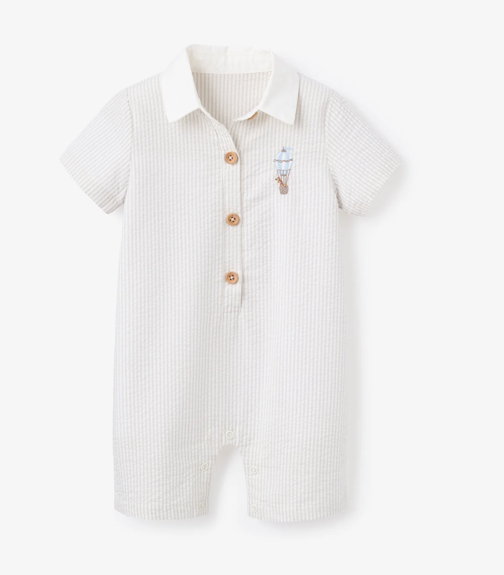 Dreamscape Grey Seersucker Collared Shortall
