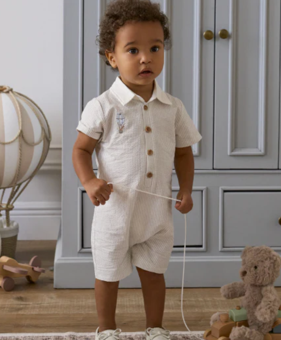 Dreamscape Grey Seersucker Collared Shortall