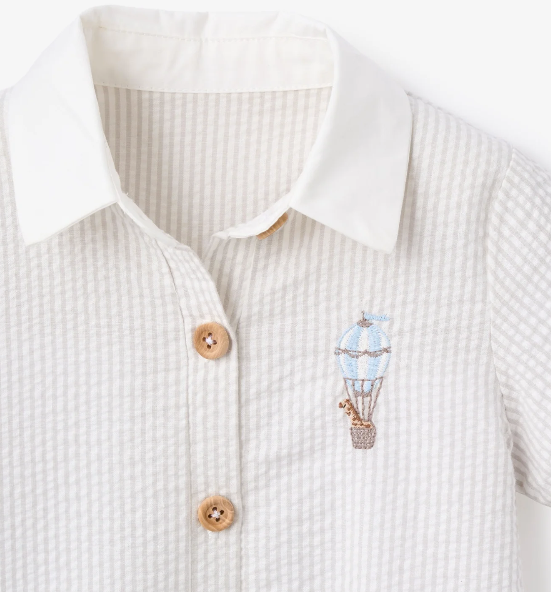 Dreamscape Grey Seersucker Collared Shortall