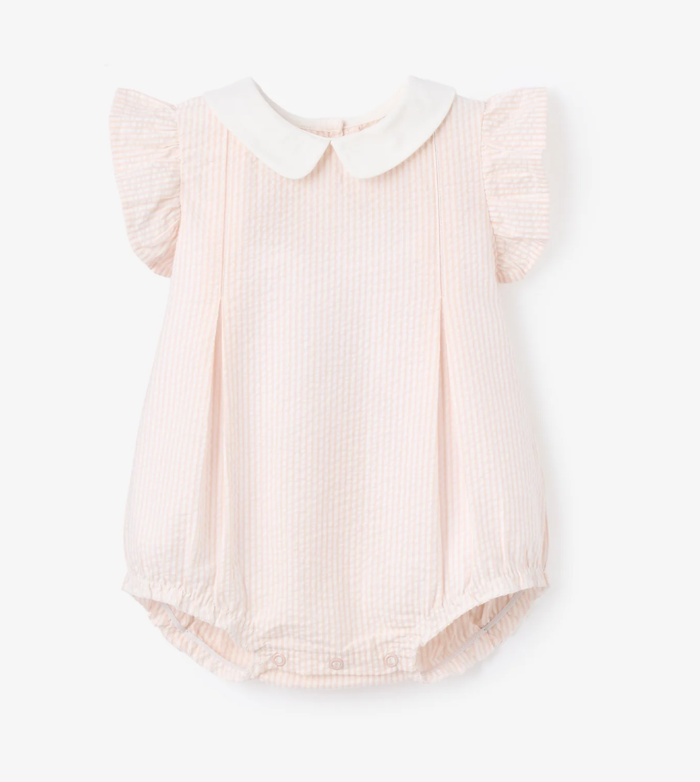 Pink Seersucker Flutter Sleeve Peter Pan Bubble