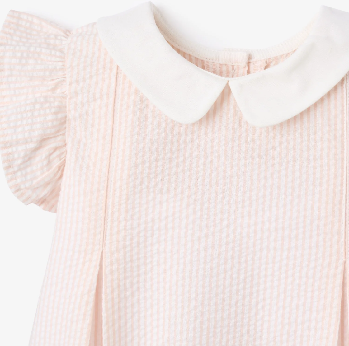 Pink Seersucker Flutter Sleeve Peter Pan Bubble