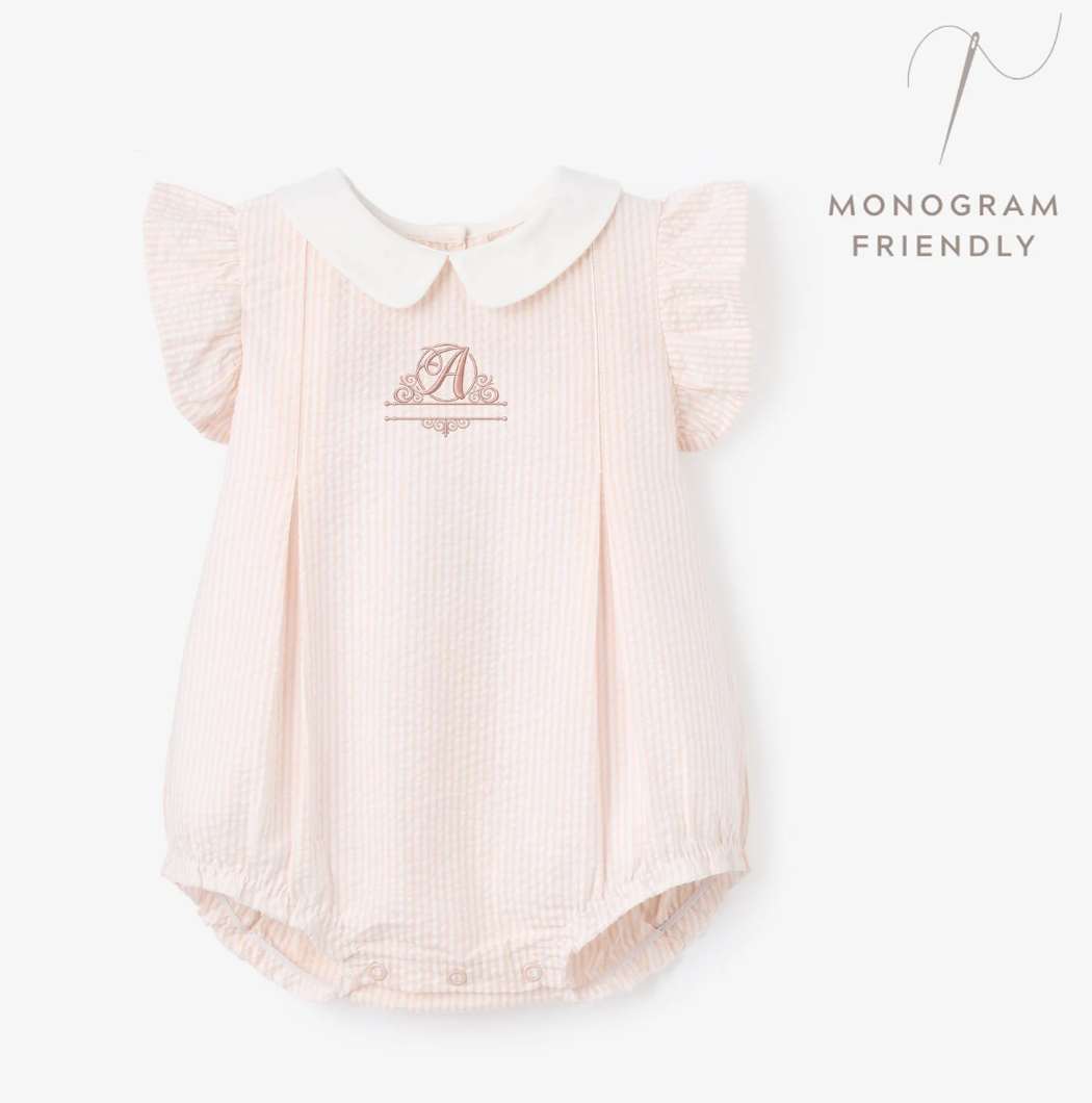Pink Seersucker Flutter Sleeve Peter Pan Bubble