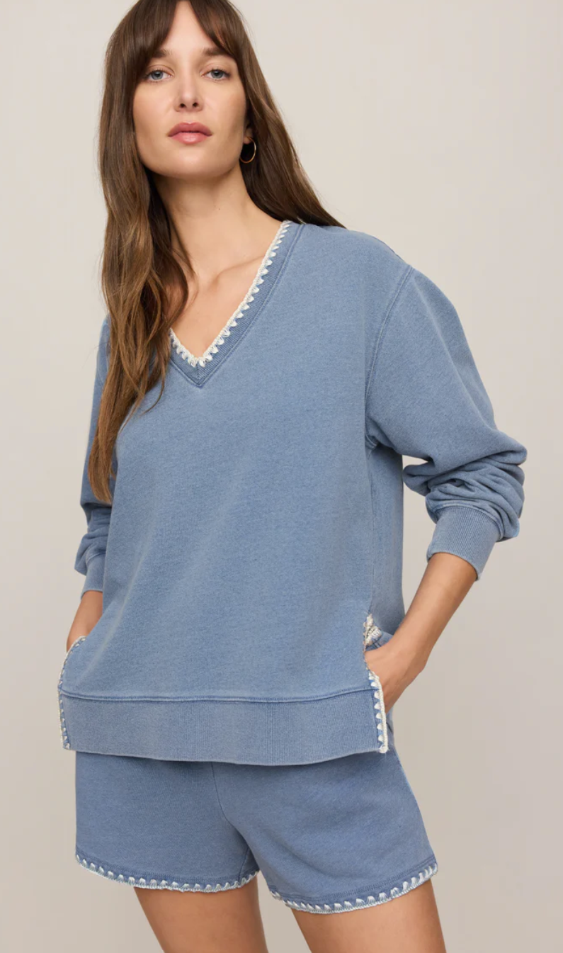 Santorini Cam Knit Denim Whipstitch Top