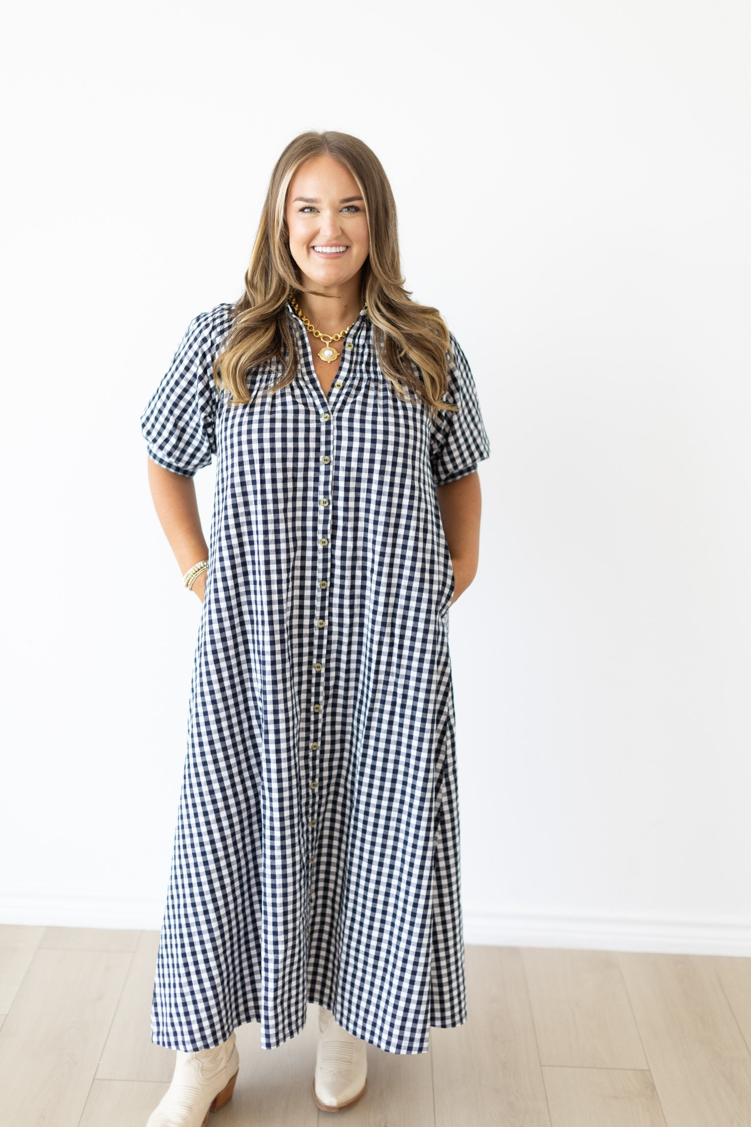 Navy Gingham Oasis Dress
