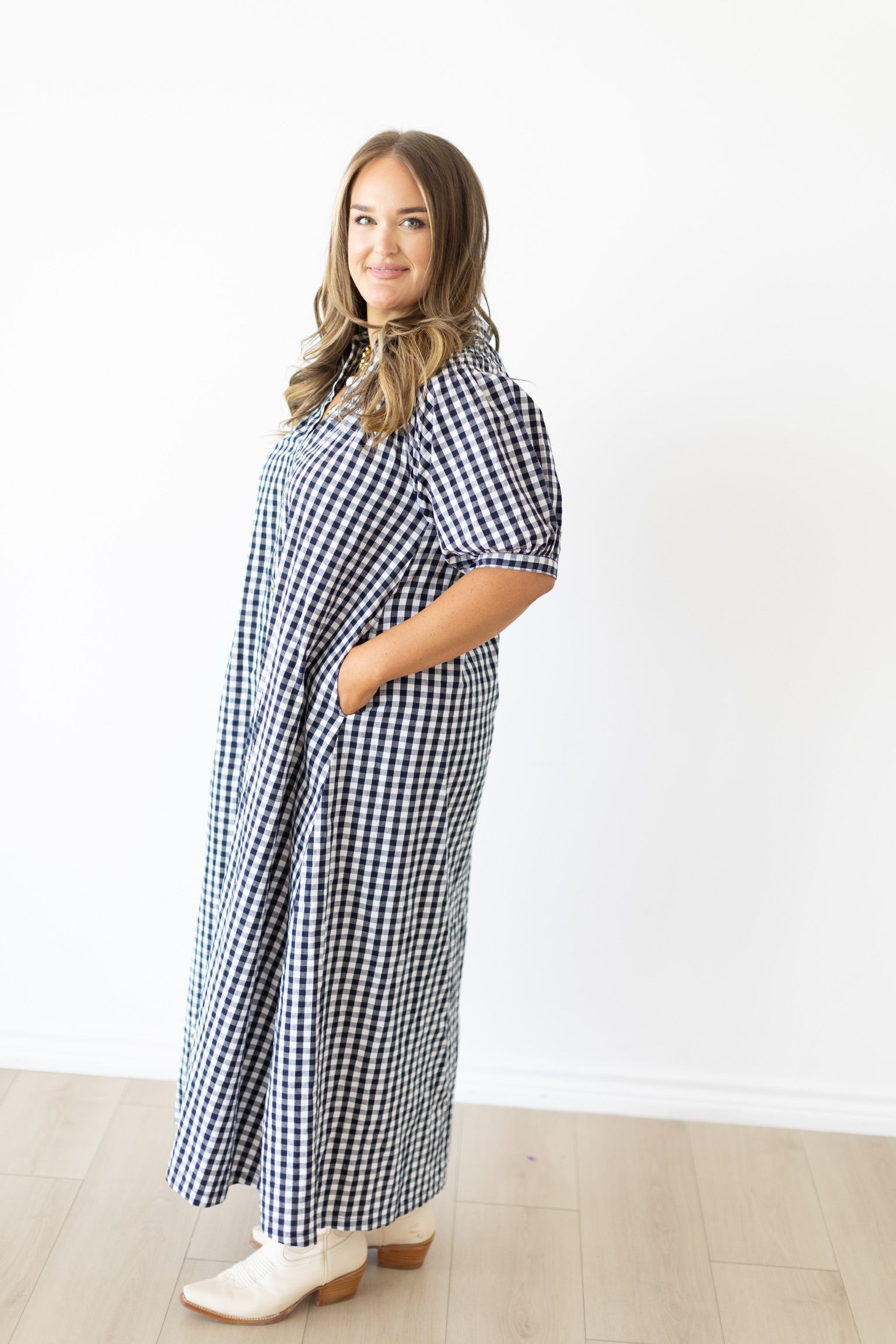 Navy Gingham Oasis Dress
