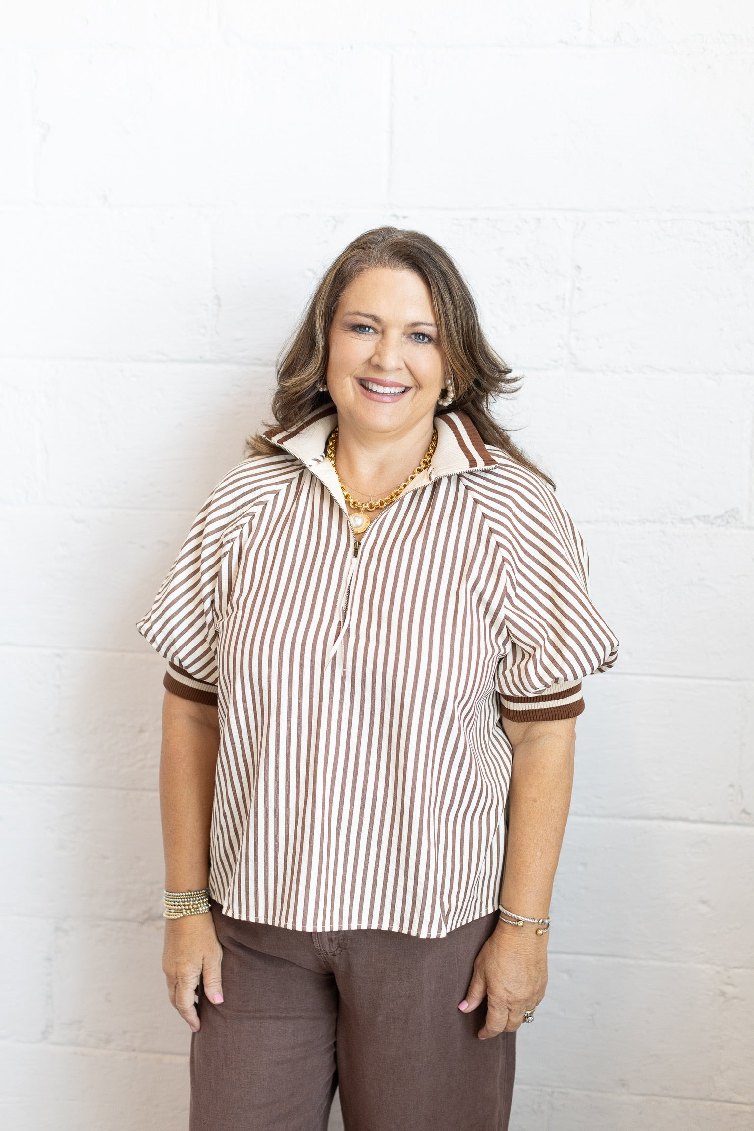 Charlotte Stripe Zip Top