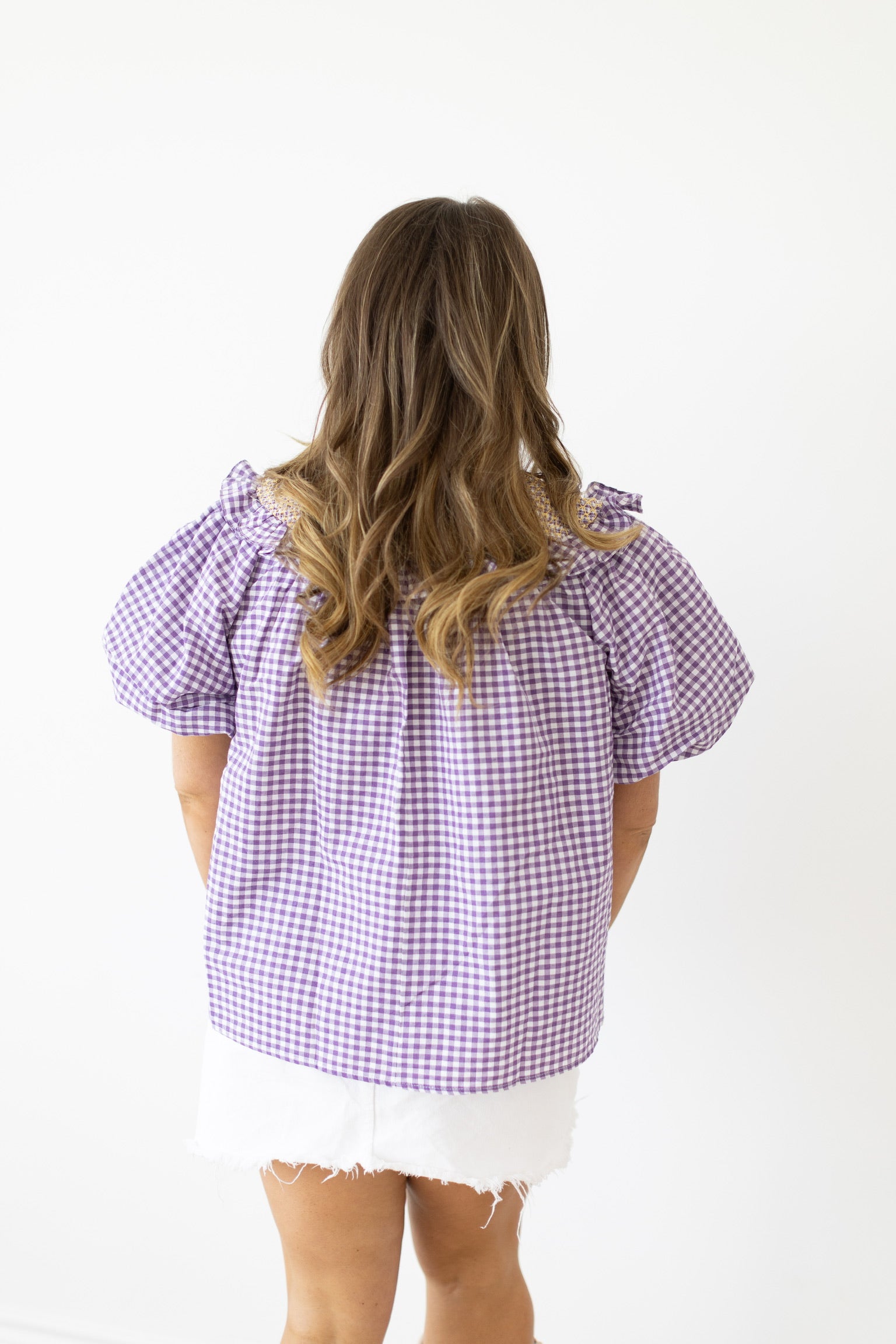 Football Embroidered Gingham Top