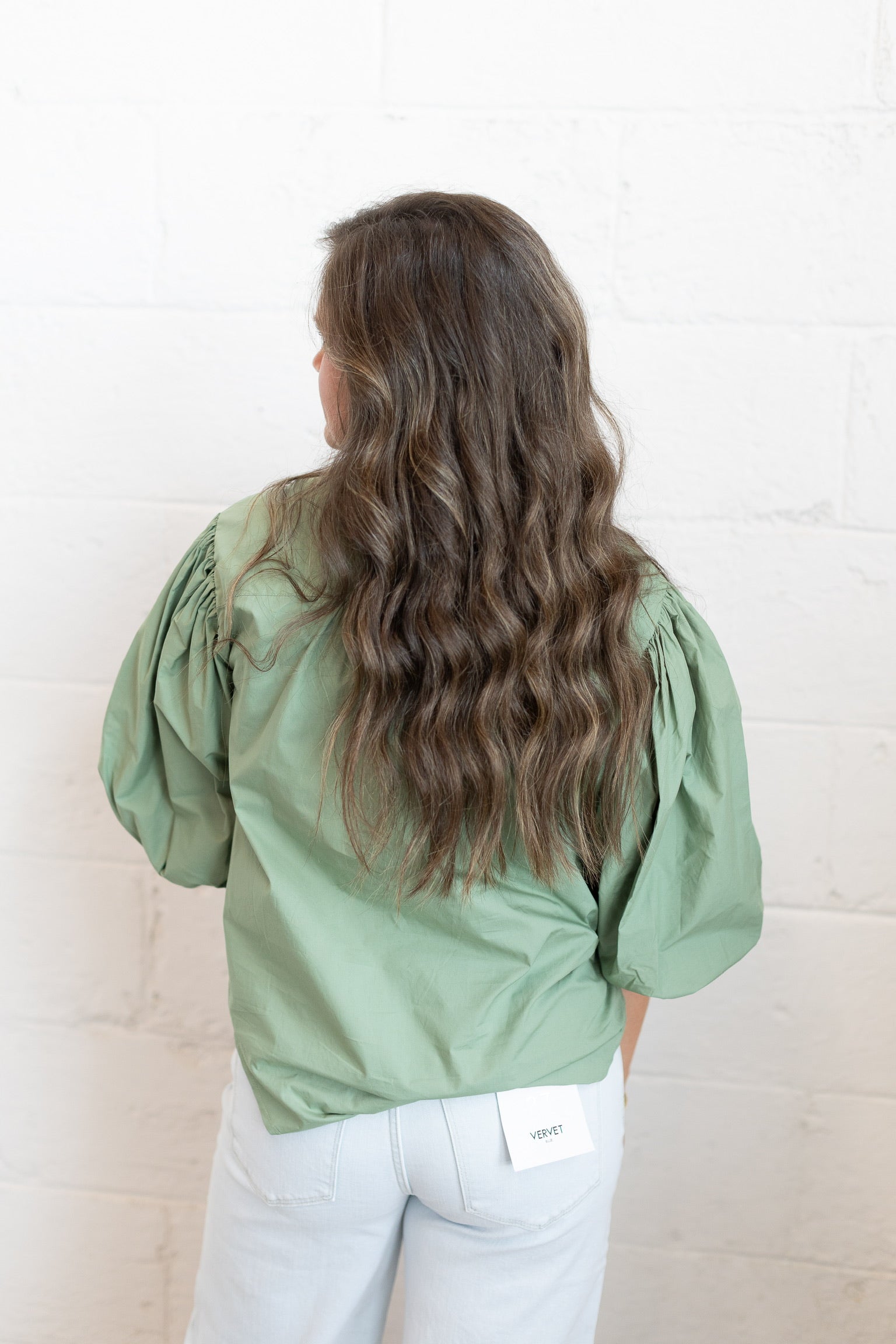 Green Poplin Button Up Blouse