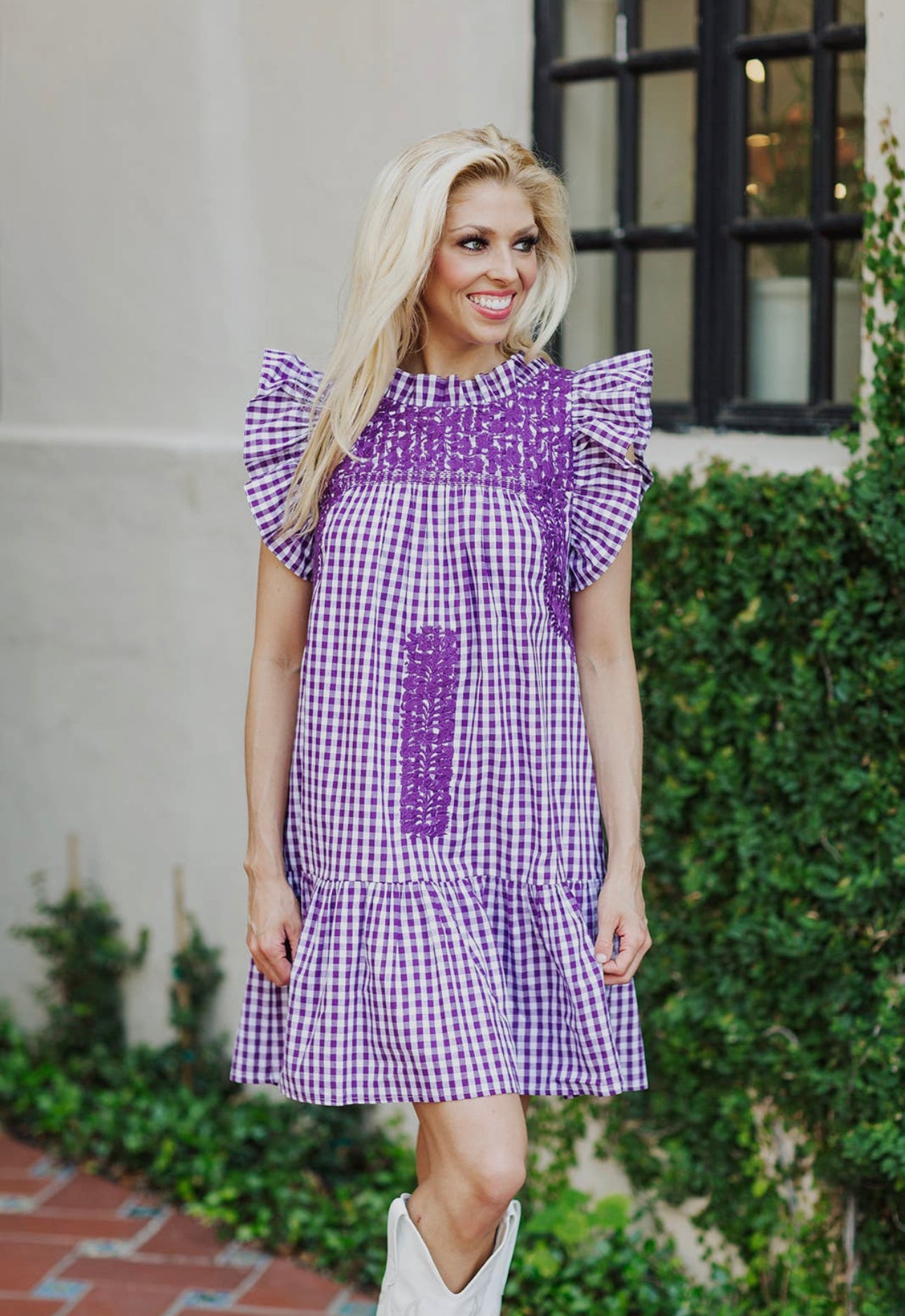 The Lilliana Ruffle Neck Dress, Purple | J.Marie