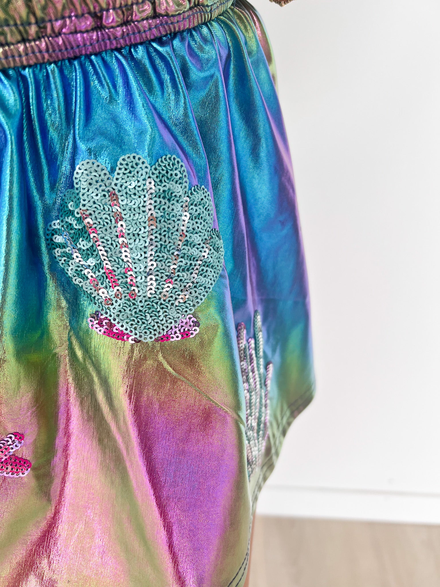 Sea Iridescent Patch Smocked Shorts
