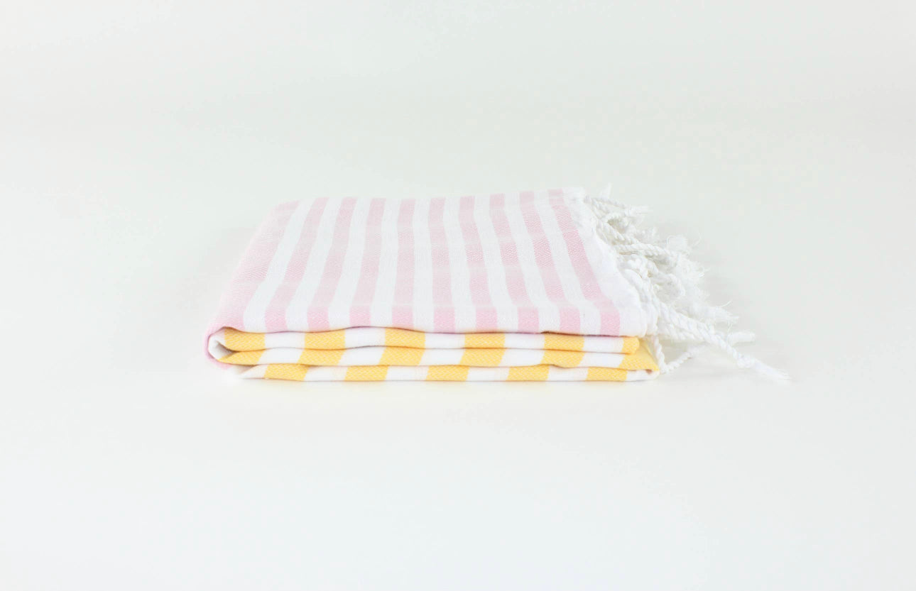 Turkish Striped Peshtemal Towel, Pink + Yellow
