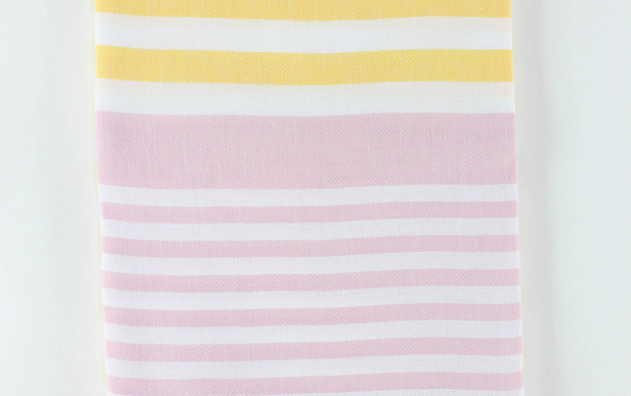 Turkish Striped Peshtemal Towel, Pink + Yellow