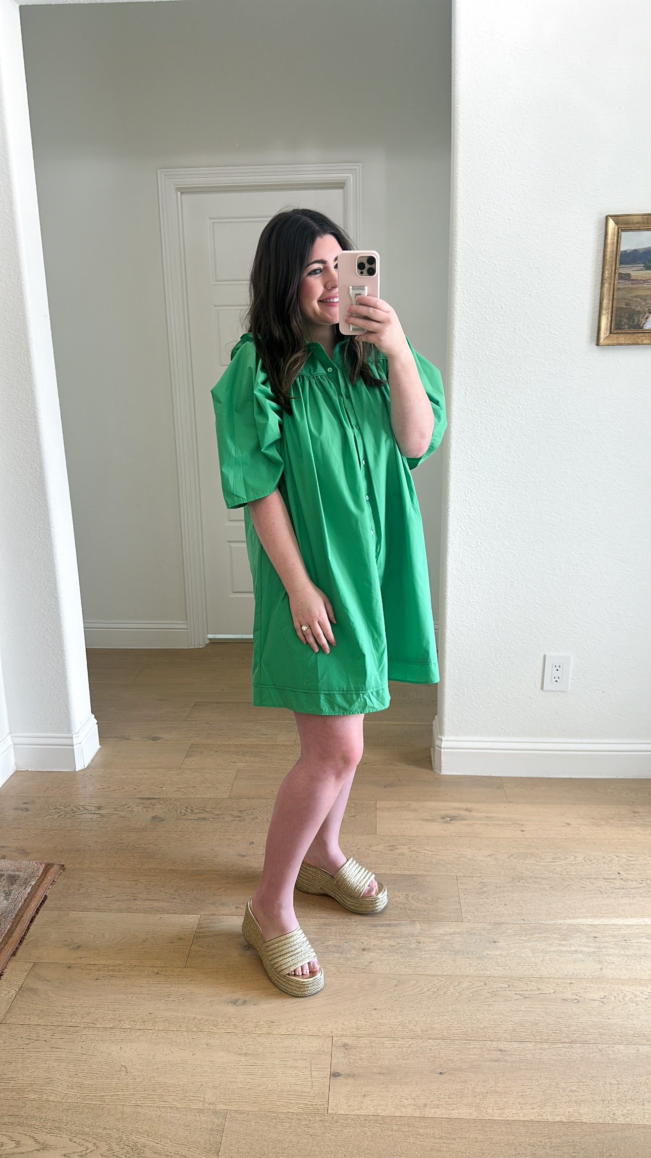 Green Puff Sleeve Mini Dress