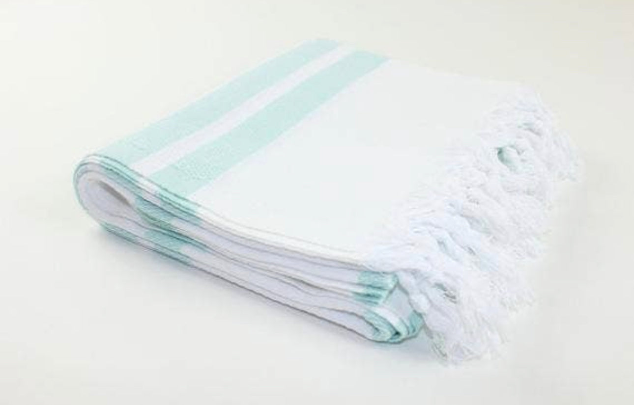 Turkish Herringbone Pattern Towel, Light Turquoise
