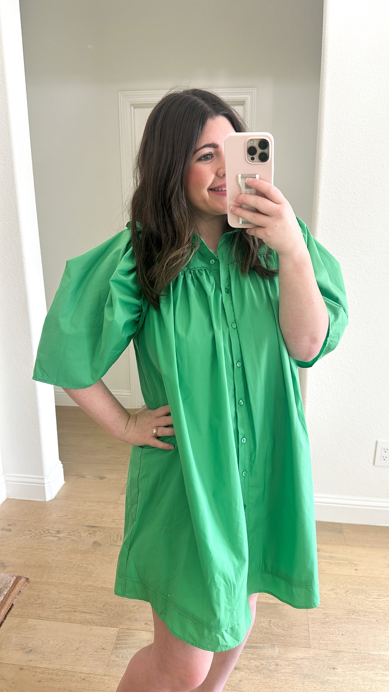 Green Puff Sleeve Mini Dress
