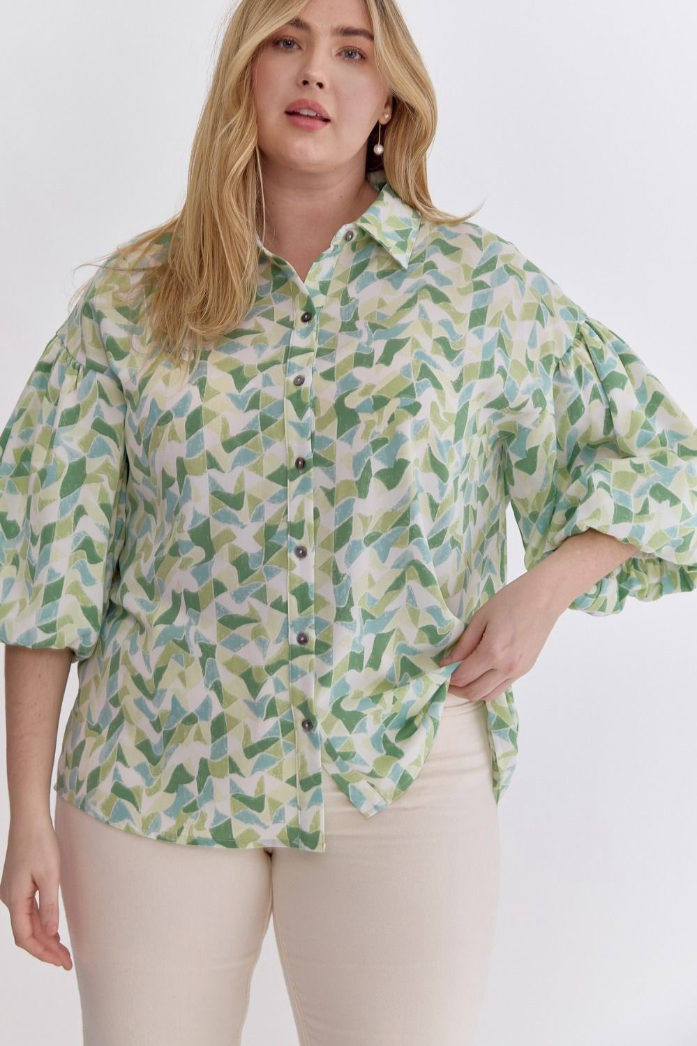 Green Patterned Blouse