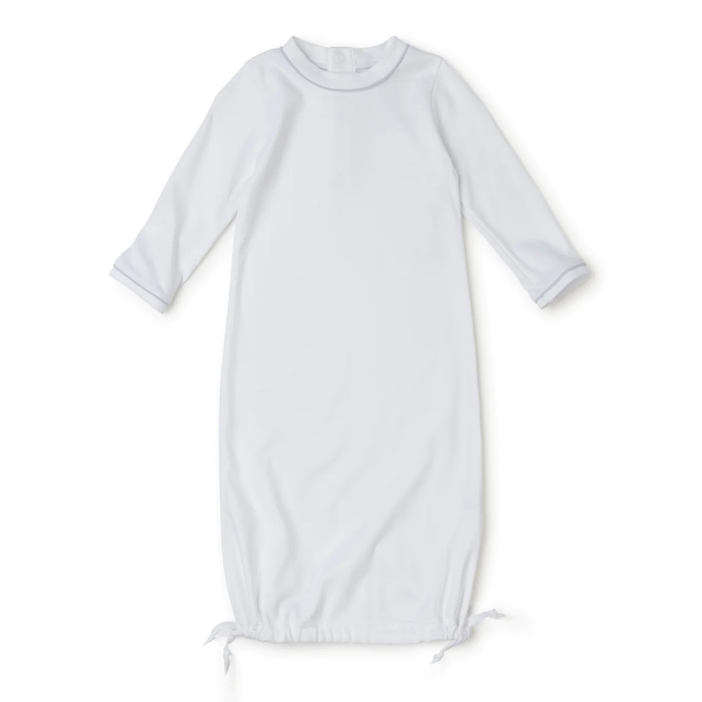 George Pima Cotton DayGown- White With Light Blue Piping